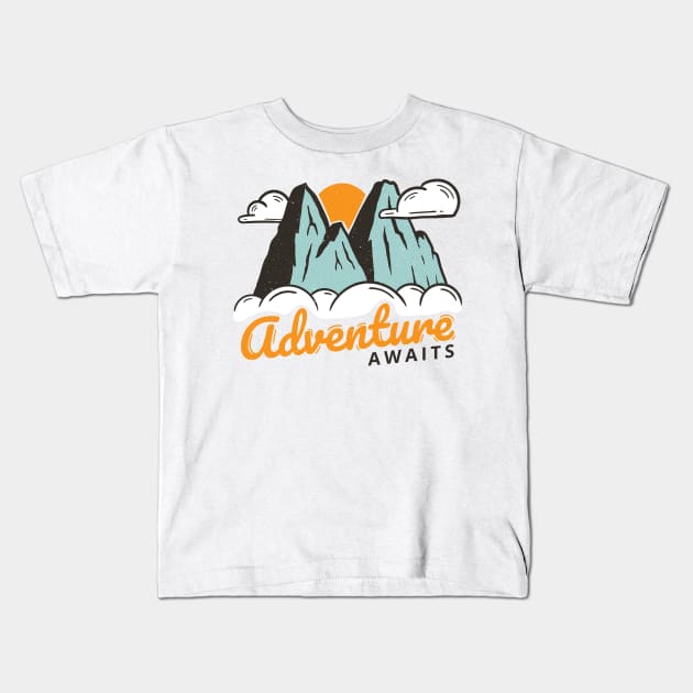 Mountain - Adventure awaits Kids T-Shirt by teeszone_design